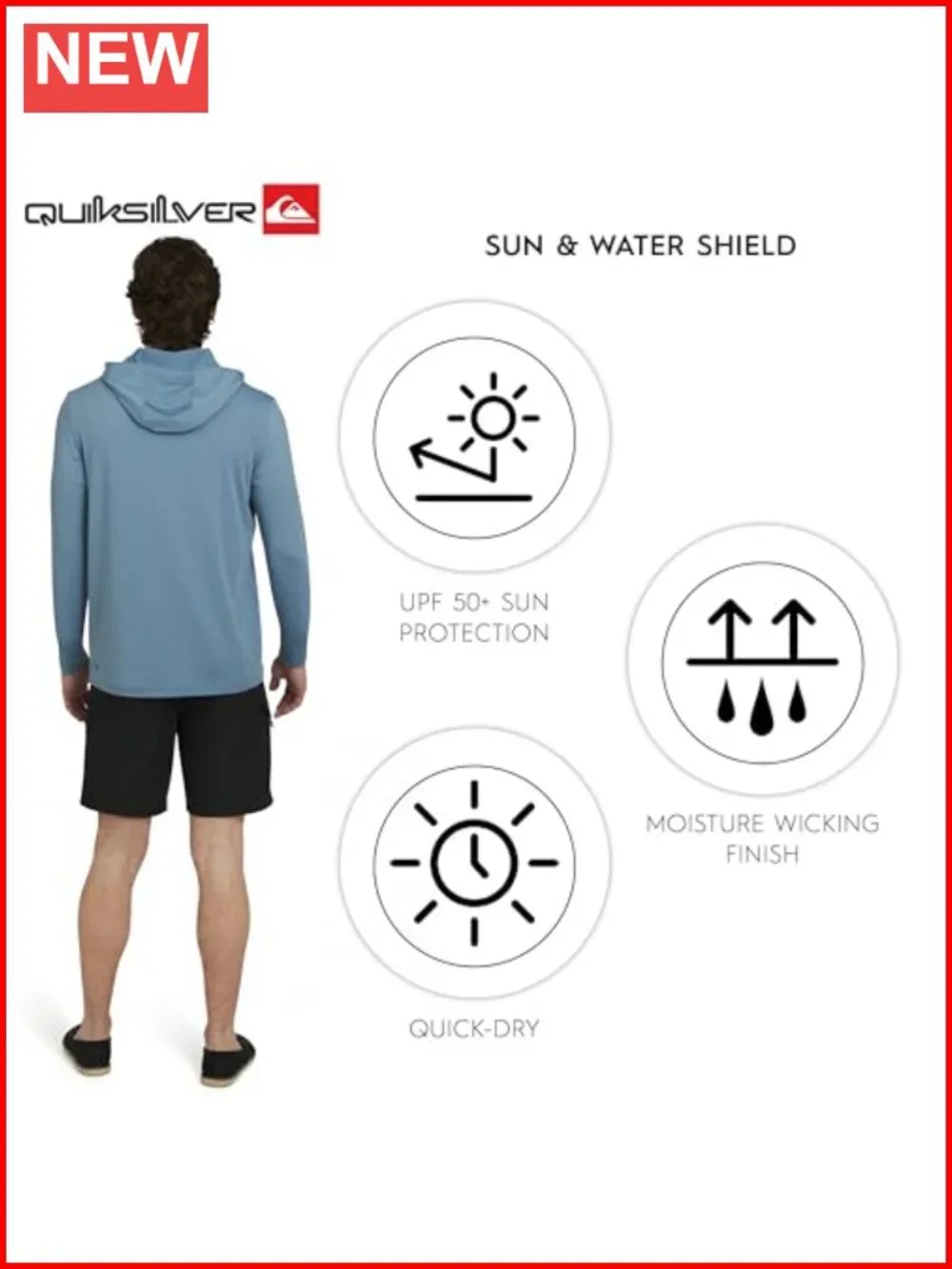 Men's UPF 50 Hooded Rash Guard Shirt Long Sleeve 4-Way Stretch